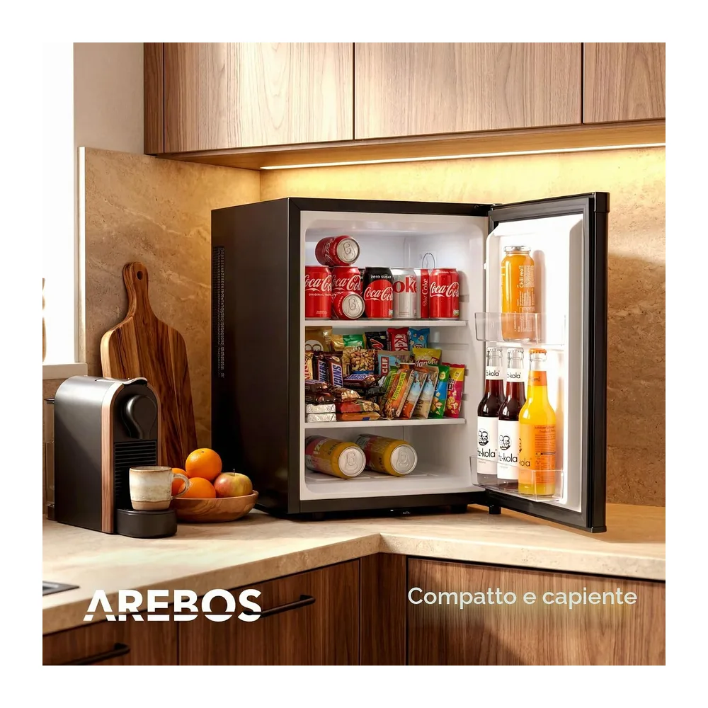 AREBOS Mini Frigorifero 40L | Mini Bar Silenzioso ≤27 dB | Frigorifero Compatto con Serratura, LED & — 4