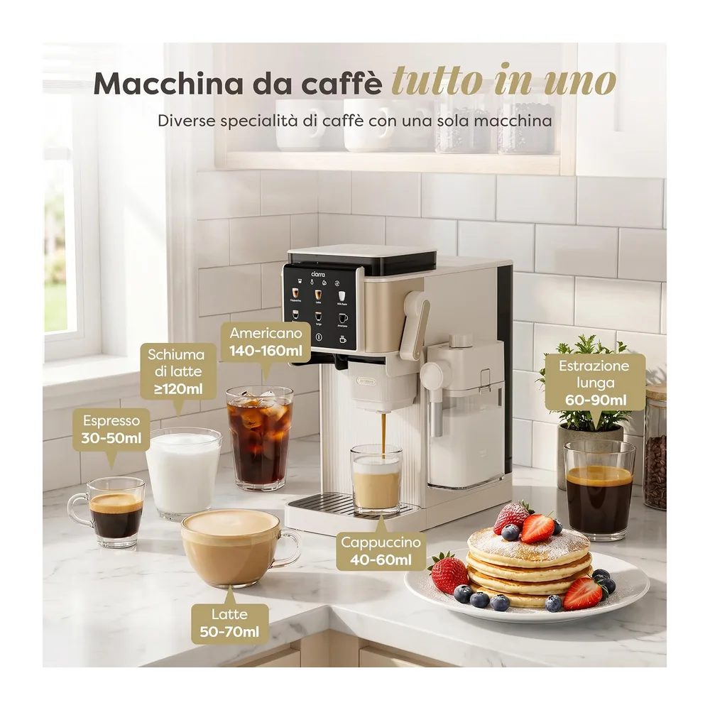 CIARRA CBSACM-D6 Macchina Caffè Espresso 15Bar con Macinacaffè e Montalatte — 4