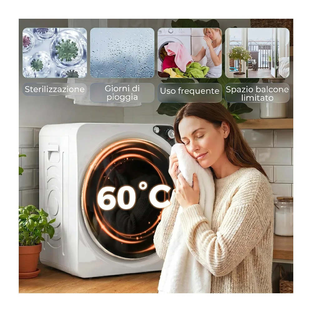 HOMCOM Mini Asciugatrice Portatile 3 kg 5 Programmi 1000W Timer Bianco [Classe di efficienza energetica G] — 5