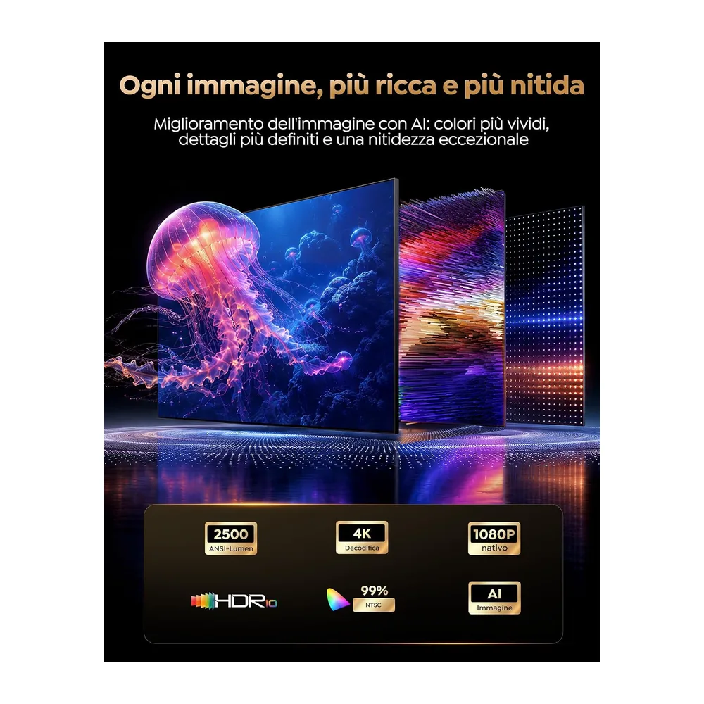 【2500 ANSI/56W Dolby Hi-Fi】Proiettore 4K Smart TV Vidaa Sistema AirPlay2 Controllo Vocale — 4