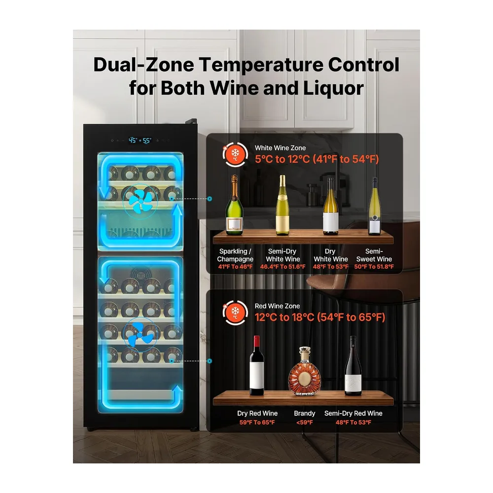 VEVOR Cantinetta per Vino Autoportante, Cantina Vino Capienza 42 Bottiglie Doppia Zona, Enoteca Domestica — 3