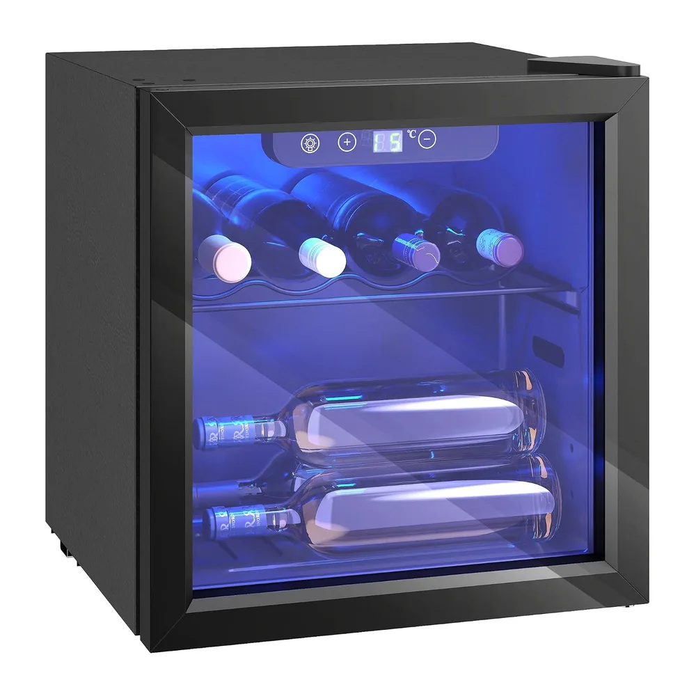 HOMCOM Cantinetta Vino Refrigerata 12 Bottiglie 36L Vetro Anti-UV Nera [Classe di efficienza energetica G]