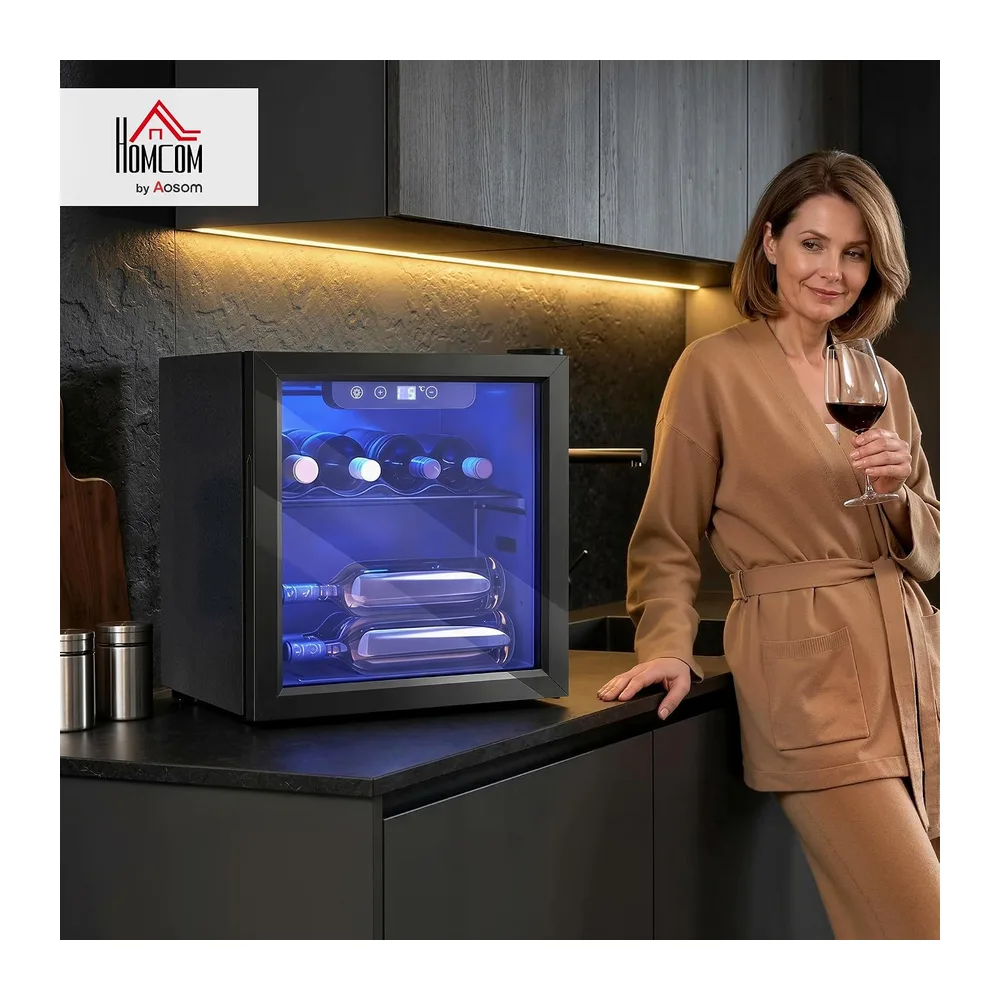 HOMCOM Cantinetta Vino Refrigerata 12 Bottiglie 36L Vetro Anti-UV Nera [Classe di efficienza energetica G] — 2