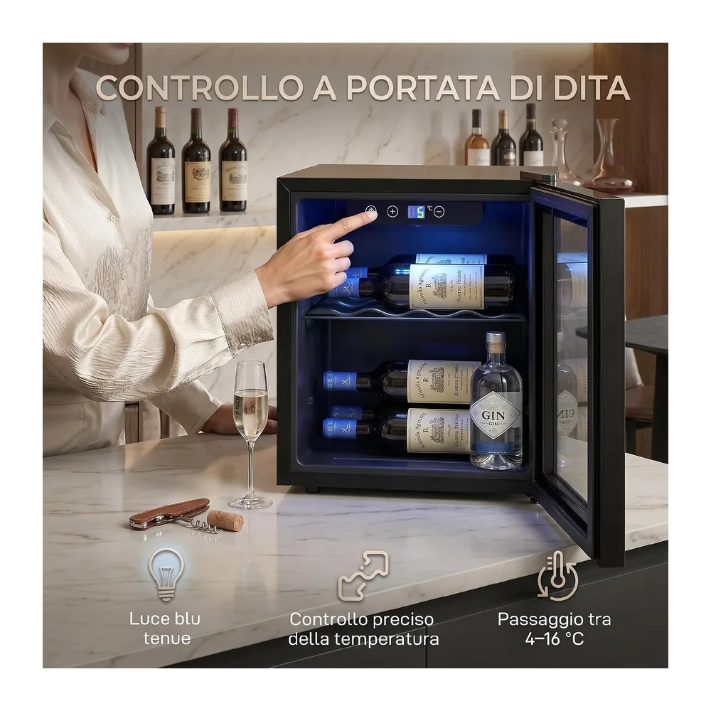 HOMCOM Cantinetta Vino Refrigerata 12 Bottiglie 36L Vetro Anti-UV Nera [Classe di efficienza energetica G] — 4