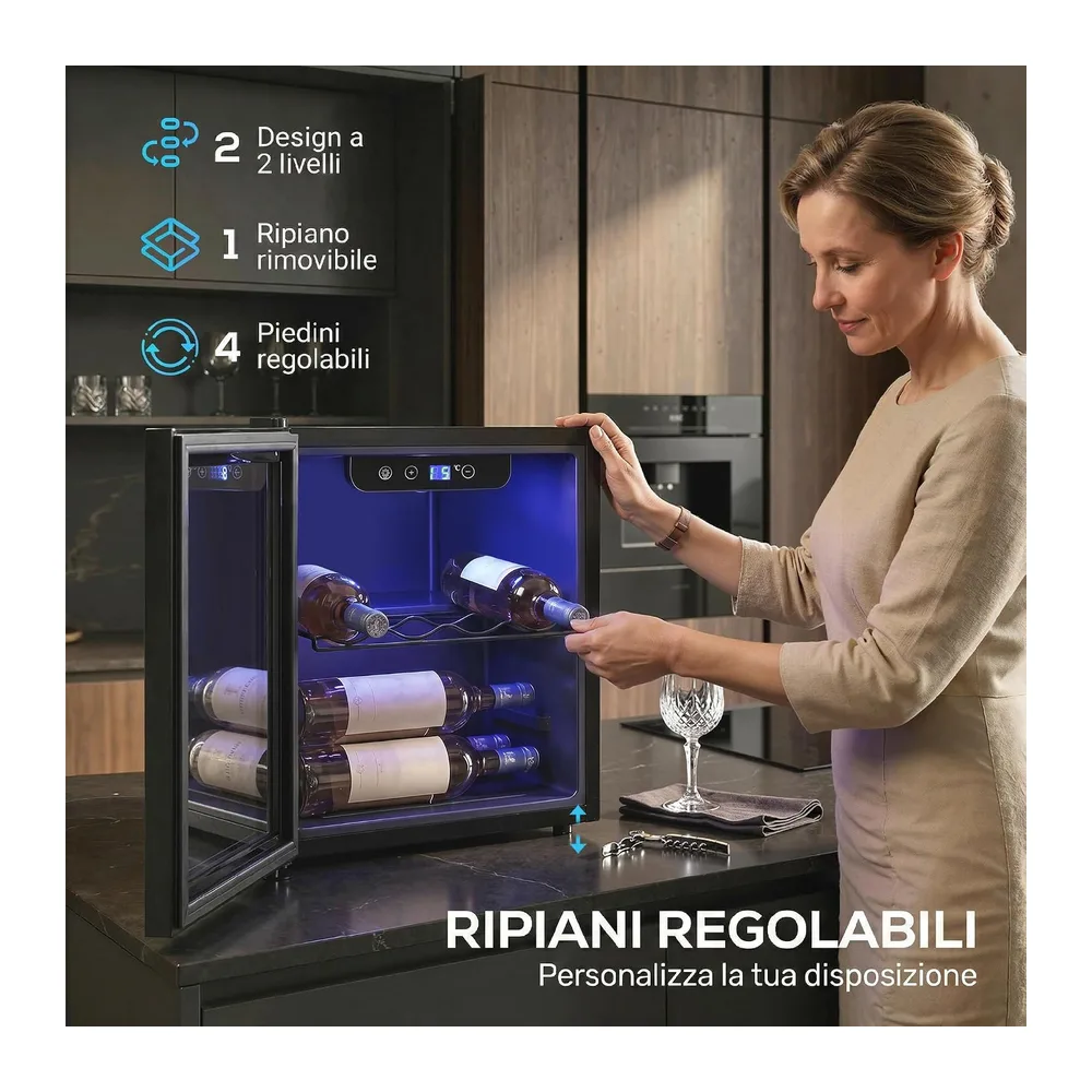 HOMCOM Cantinetta Vino Refrigerata 12 Bottiglie 36L Vetro Anti-UV Nera [Classe di efficienza energetica G] — 5