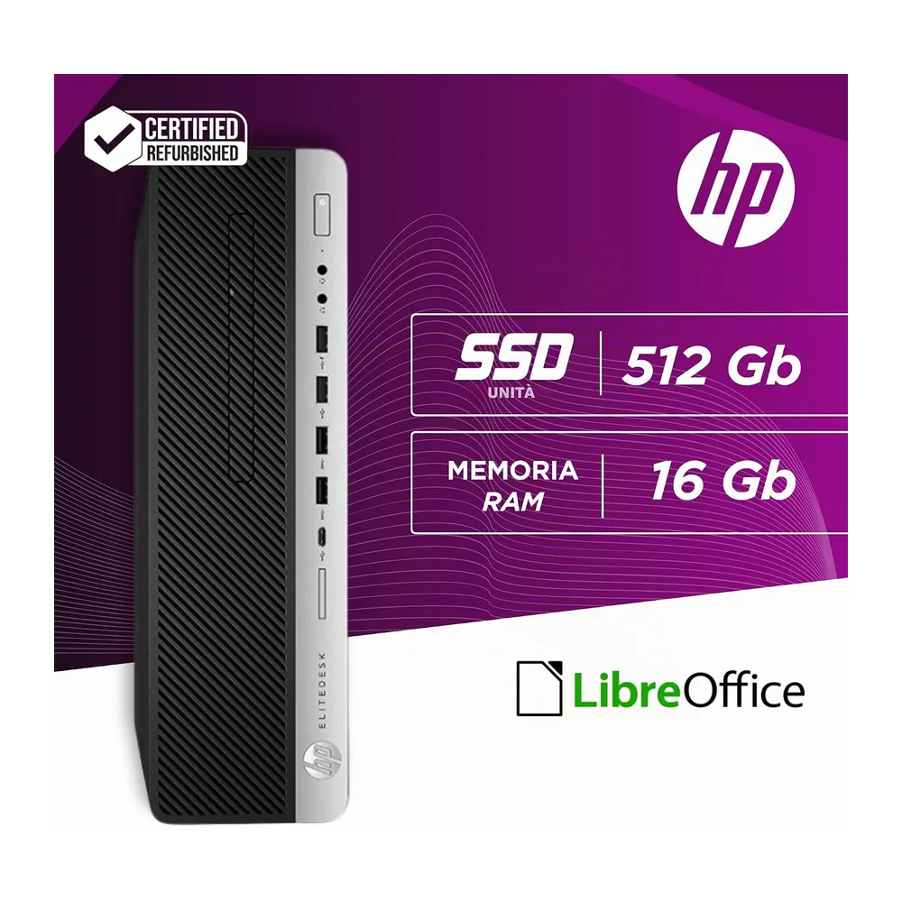 HP 800 G3 - Pc Desktop SFF Pronto All'Uso - Computer Pc Fisso Intel i7-6700 3.40 GHz - Ram 16Gb, SSD 512Gb - — 2