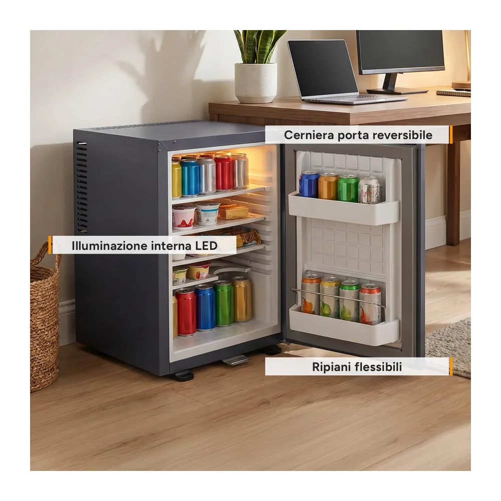 TZS First Austria - Mini Frigorifero 40L silenzioso - Piccolo Minifrigo con porta reversibile e luce interna — 4