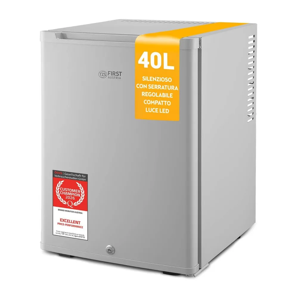 TZS First Austria - Mini Frigorifero 40L silenzioso - Piccolo Minifrigo con porta reversibile e luce interna