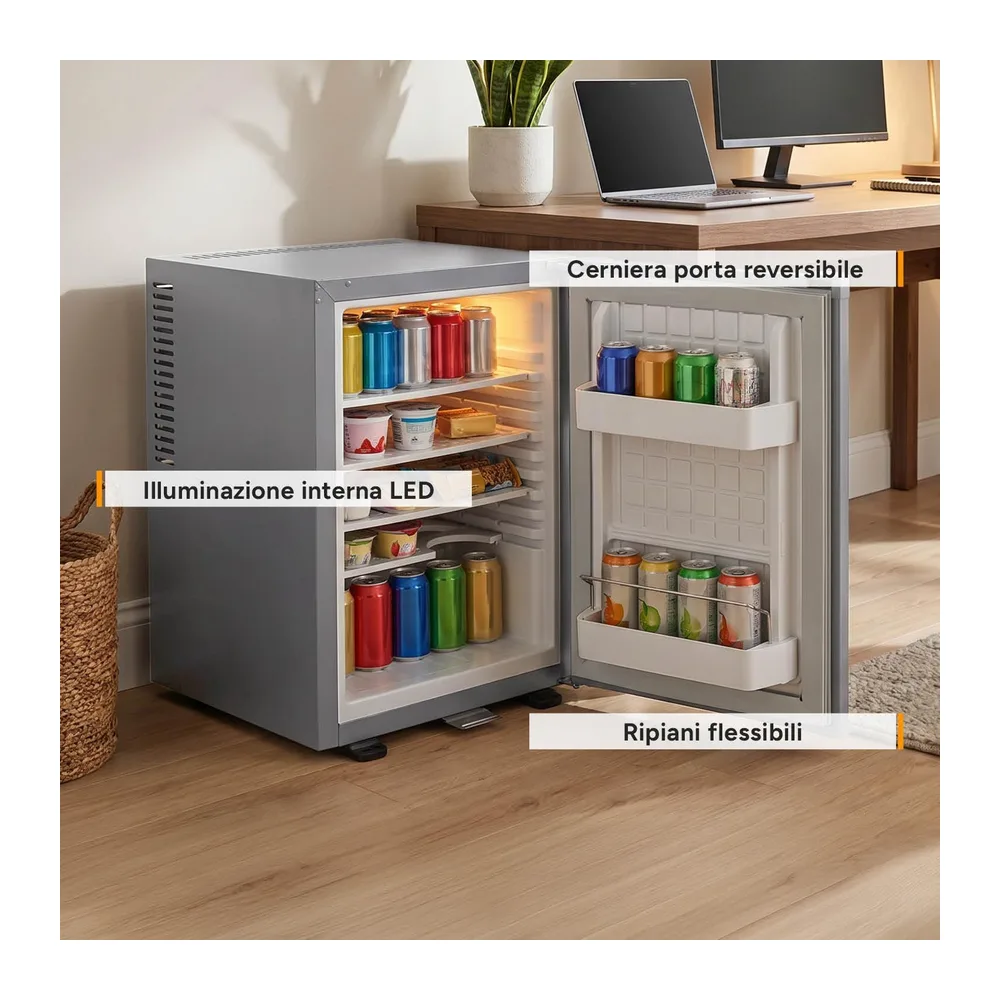 TZS First Austria - Mini Frigorifero 40L silenzioso - Piccolo Minifrigo con porta reversibile e luce interna — 4