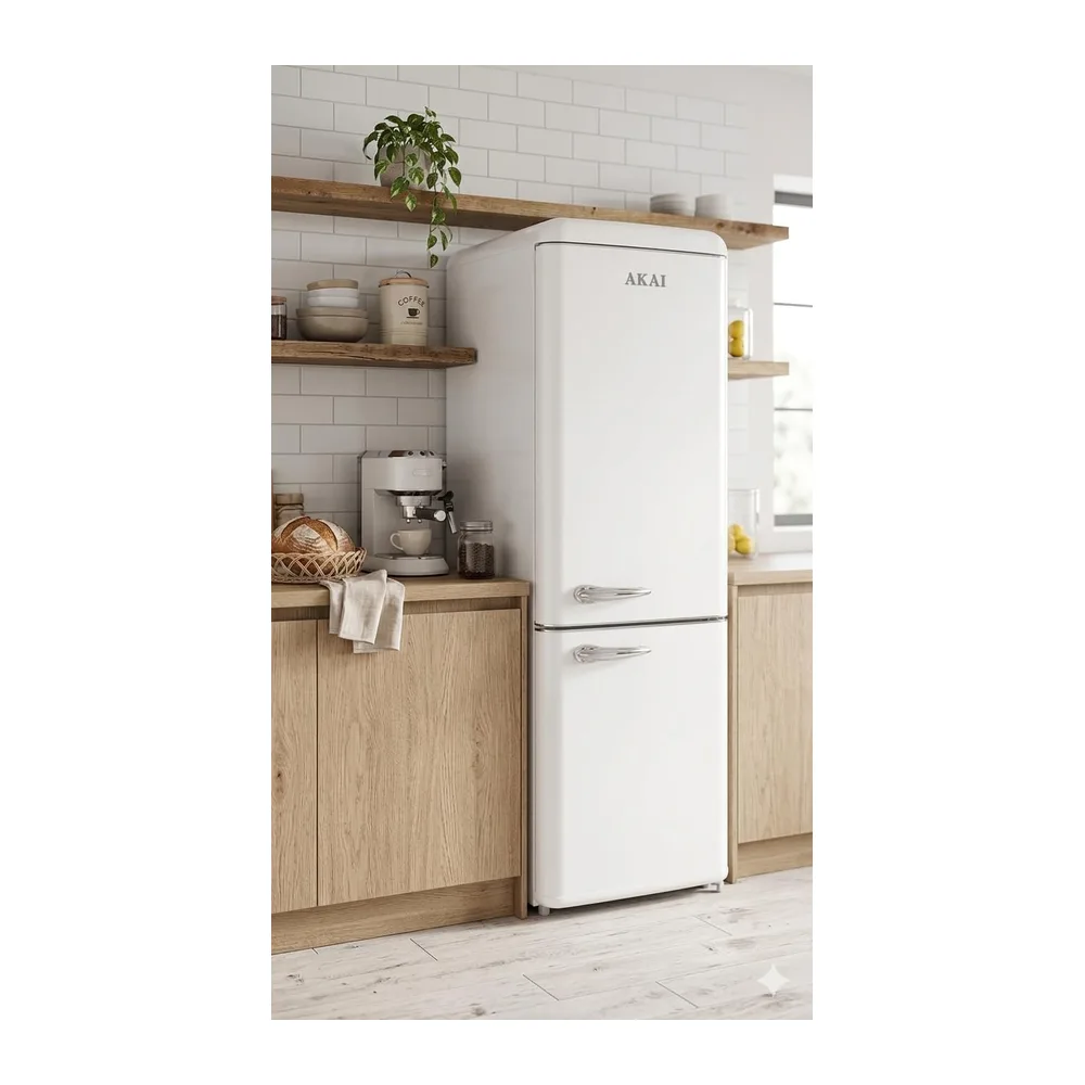 Akai Frigorifero Combinato Vintage Anni 50 CLASS301KCR 184,3x54,5 cm cl. E Crema [Classe di efficienza — 2