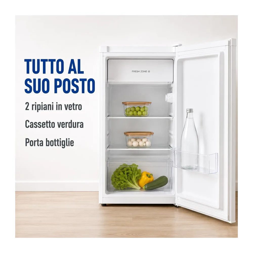Frigorifero Monoporta Compatto 85 Litri, Mini Frigo Silenzioso 40 dB, Classe Energetica E, Cella Freezer, — 3