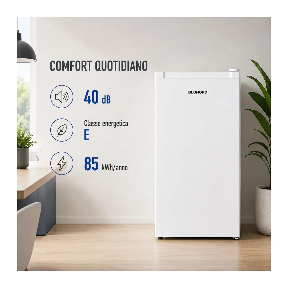 Frigorifero Monoporta Compatto 85 Litri, Mini Frigo Silenzioso 40 dB, Classe Energetica E, Cella Freezer, — 6