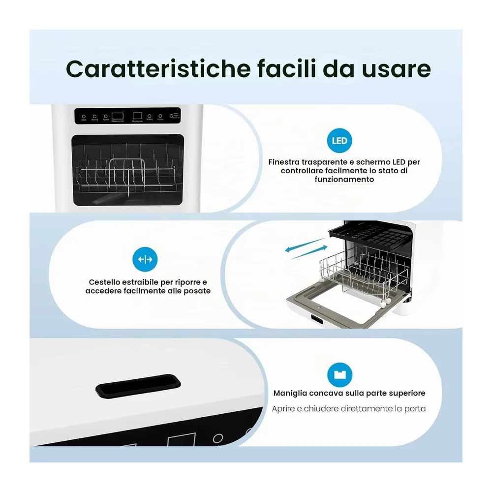 Lavastoviglie da tavolo, mini lavastoviglie da 800 W, con 4 modalità di pulizia, asciugatura ad aria calda e — 2