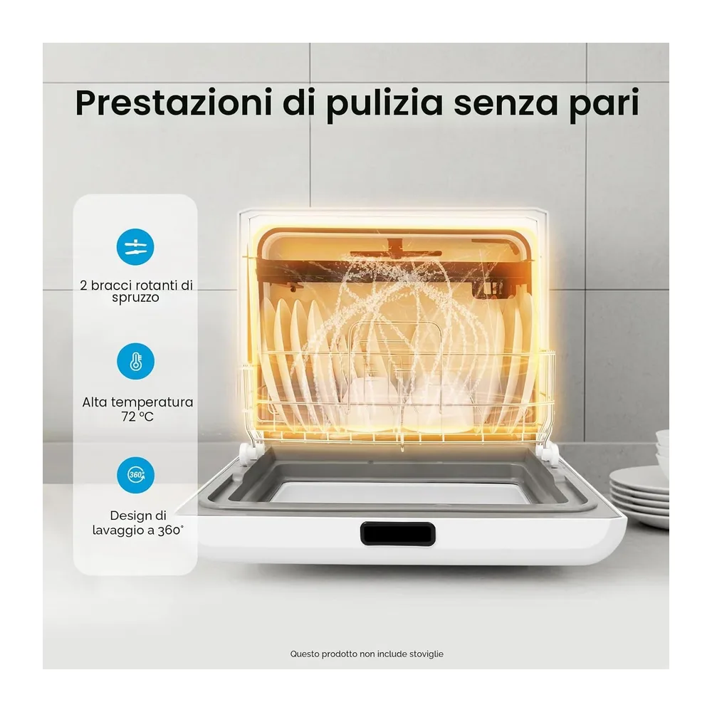 Lavastoviglie da tavolo, mini lavastoviglie da 800 W, con 4 modalità di pulizia, asciugatura ad aria calda e — 3