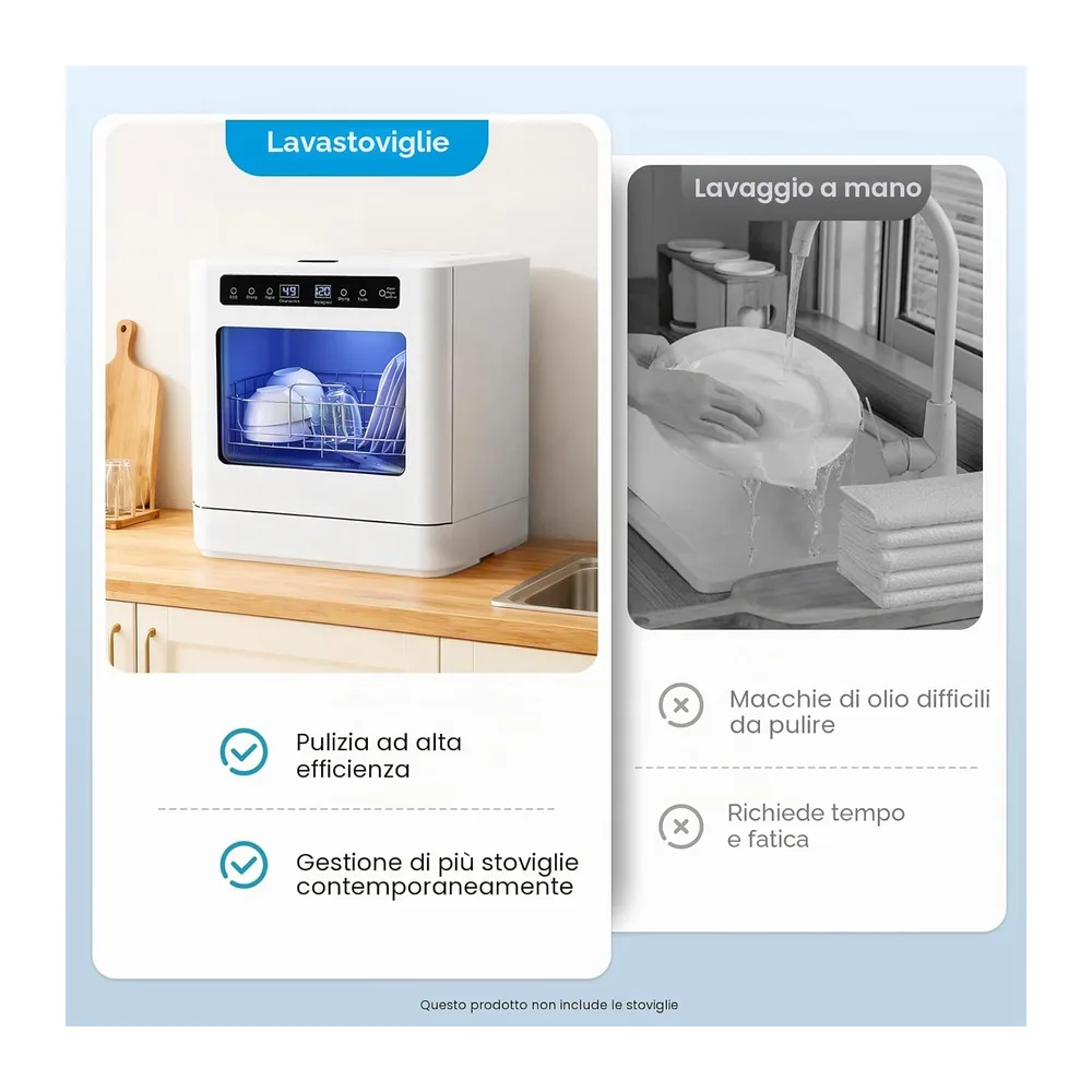 Lavastoviglie da tavolo, mini lavastoviglie da 800 W, con 4 modalità di pulizia, asciugatura ad aria calda e — 4