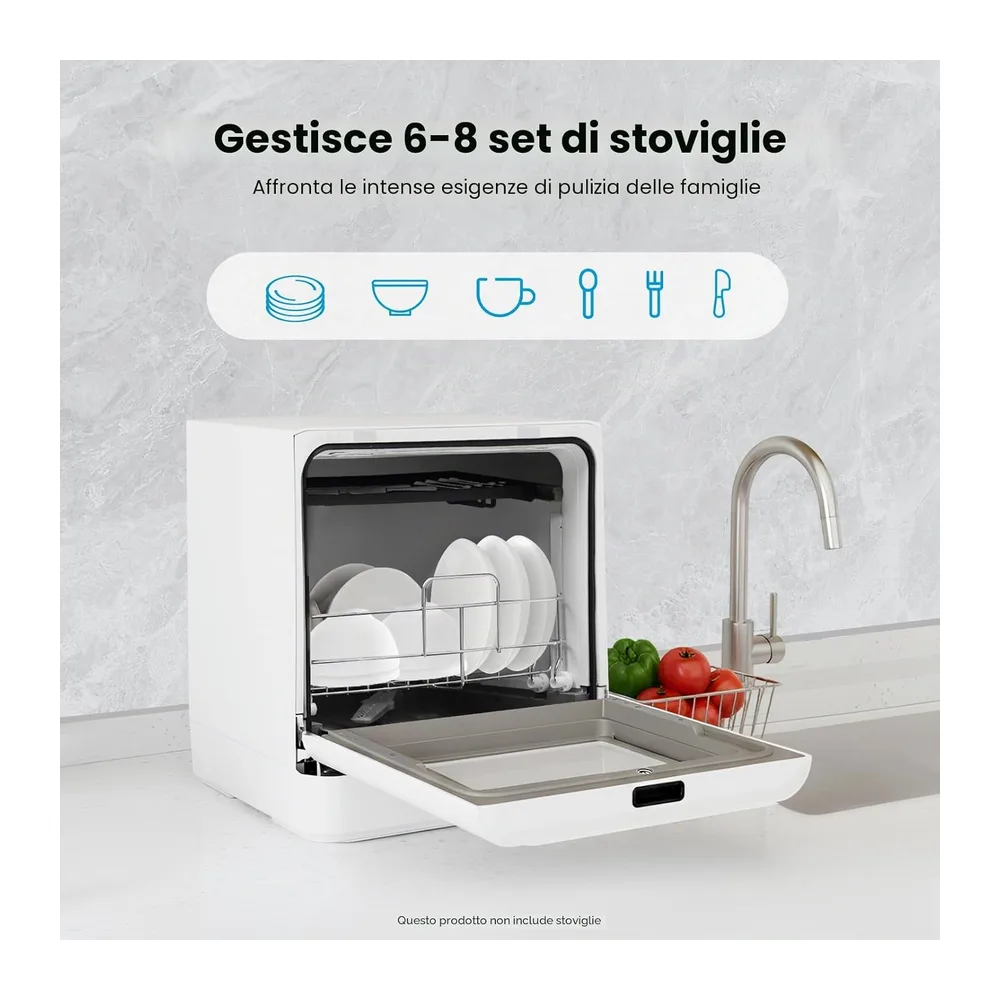 Lavastoviglie da tavolo, mini lavastoviglie da 800 W, con 4 modalità di pulizia, asciugatura ad aria calda e — 6