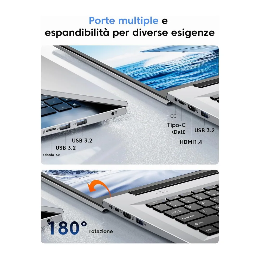 ACEMAGIC Portatile 18,5" FHD, processore Ryzen 4300U fino a 3,7 GHz, 16 GB di RAM, SSD M.2 da 512 GB, — 5