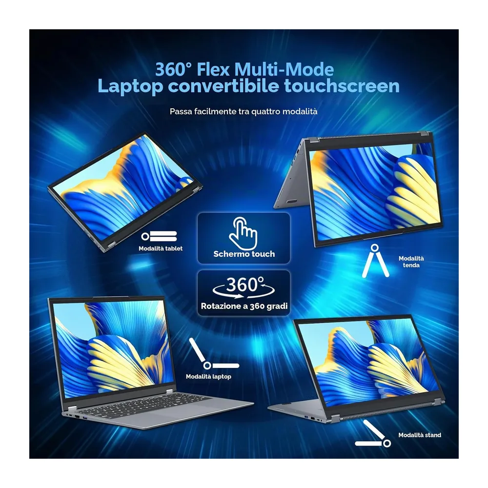 PC Portatile 2 in 1 Touchscreen 15,6 Pollici Ryzen R3-3200U (fino a 3,5 GHz) — 2