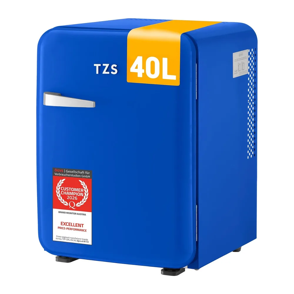 TZS First Austria - Mini Frigo Retro 40L - Silenzioso 22dB - Senza Compressore per Camera e Ufficio - Blu