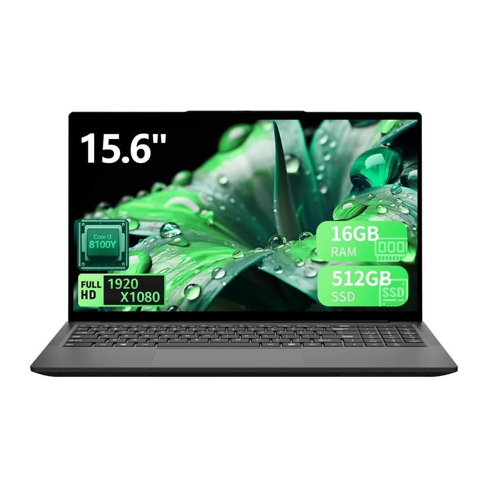 15.6 Pollici Pc Portatile, Processore Core 8100Y (3.4GHz),Computer Portatile 16GB RAM 512GB SSD, Notebook