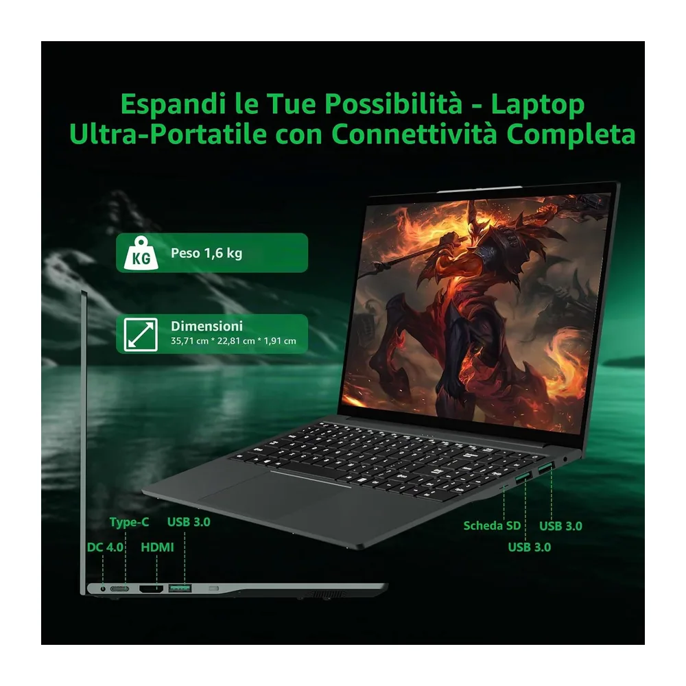 15.6 Pollici Pc Portatile, Processore Core 8100Y (3.4GHz),Computer Portatile 16GB RAM 512GB SSD, Notebook — 5