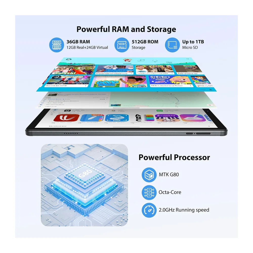 2K Android 16 Tablet, 36GB RAM, 512GB ROM (1TB Espandibile), 4G lte e 5G WiFi, Tablet 11 pollici, Octa-Core — 3
