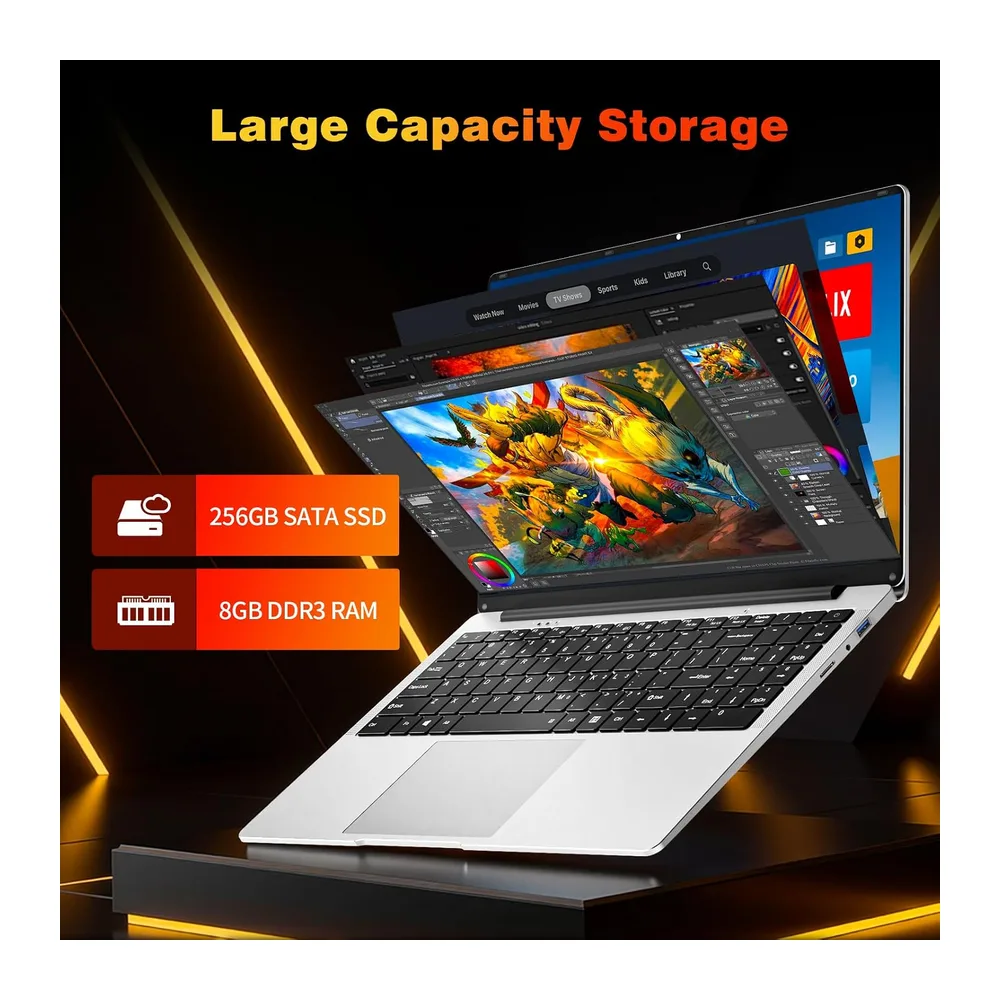 PC Portatile 15,6 Pollici, FHD 1920×1080, Computer Portatile Processore Celeron N4000, Notebook 8GB RAM 256GB — 4