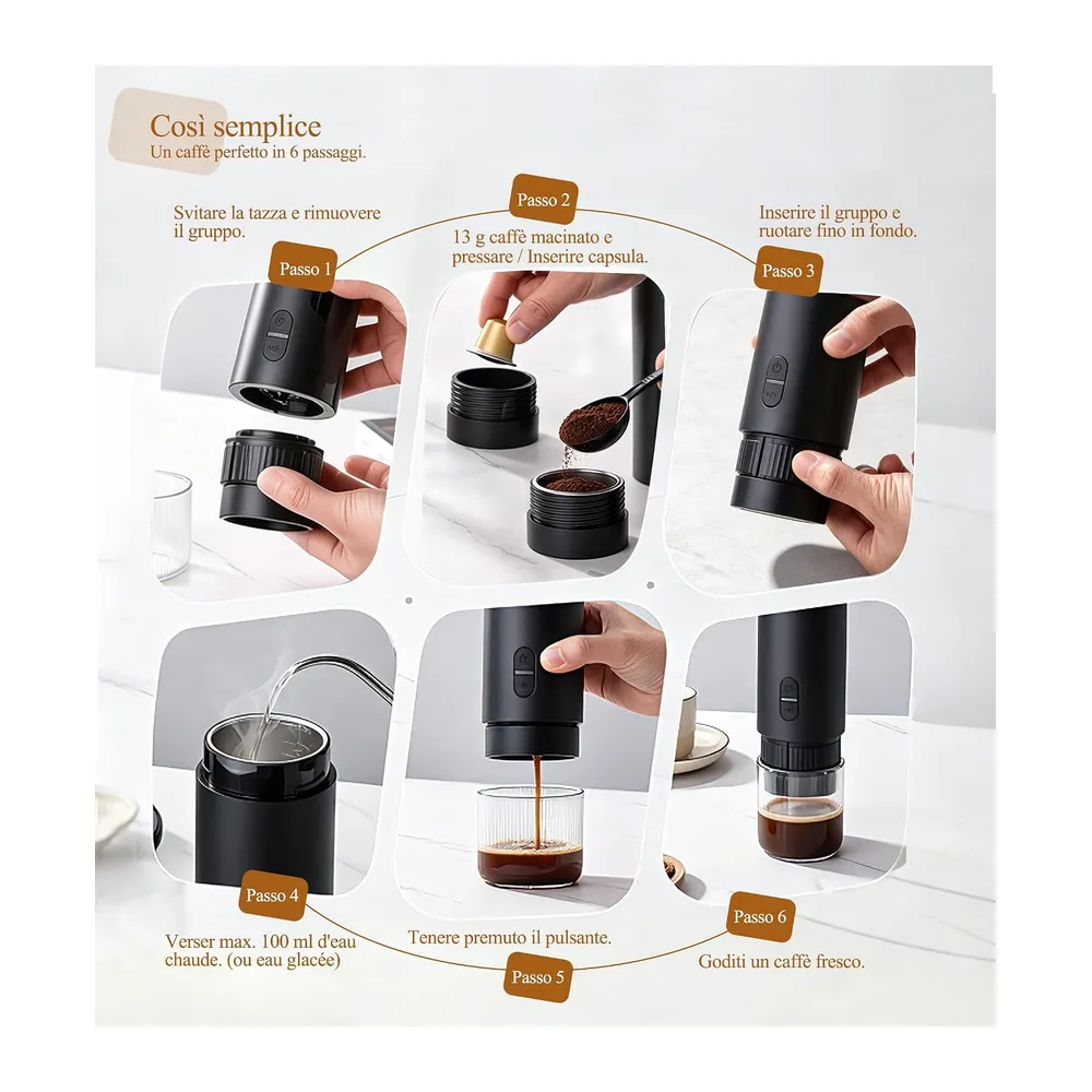 Macchina da caffè portatile elettrica, set regalo completo 3 pezzi — 6