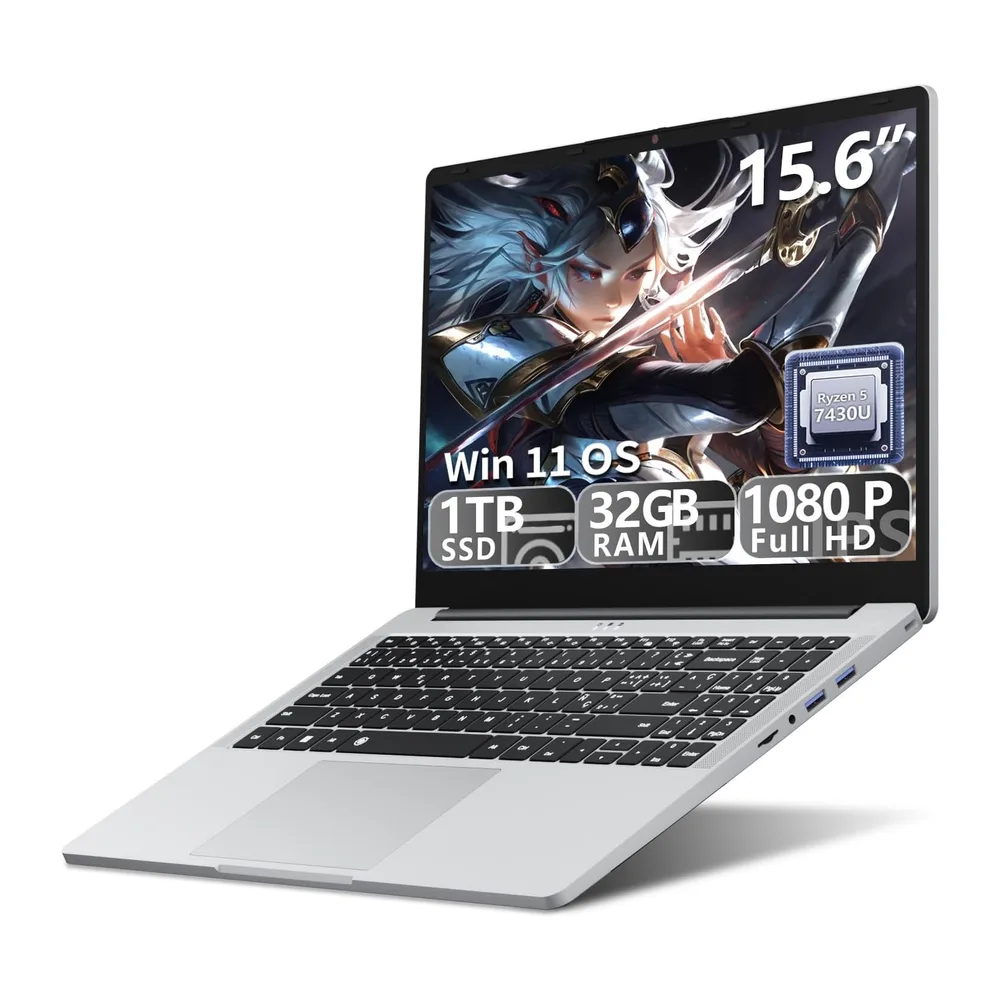 PC Portatile 15,6 Pollici Notebook Win 11 Ryzen 5 7430U (4.3GHz) Processore Grafica Radeon