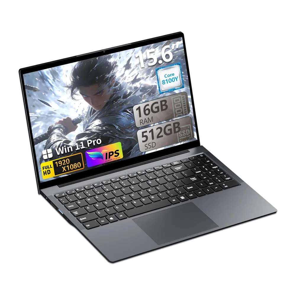 PC Portatile 15.6 Pollici, Win 11 Notebook Core I3-8100Y CPU, Notebook 16GB RAM 512GB SSD, Laptop 1080P IPS