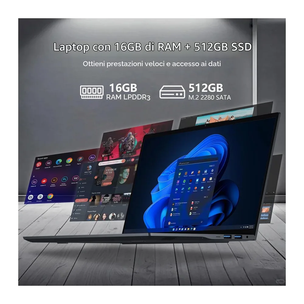 PC Portatile 15.6 Pollici, Win 11 Notebook Core I3-8100Y CPU, Notebook 16GB RAM 512GB SSD, Laptop 1080P IPS — 4