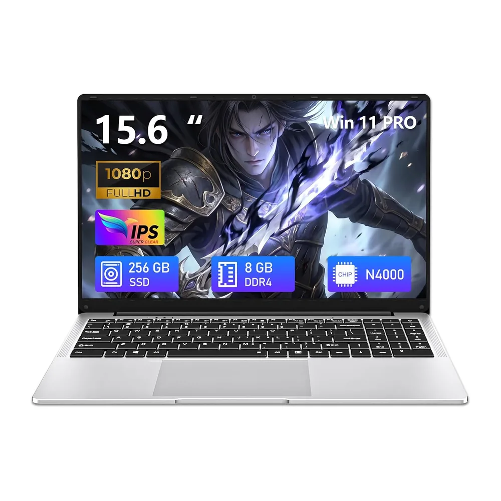 15,6 Pollici PC Portatile, Win 11 Notebook Celeron N4000 CPU, Laptop 8Go LPDDR4 256Go SSD, Computer Portatile