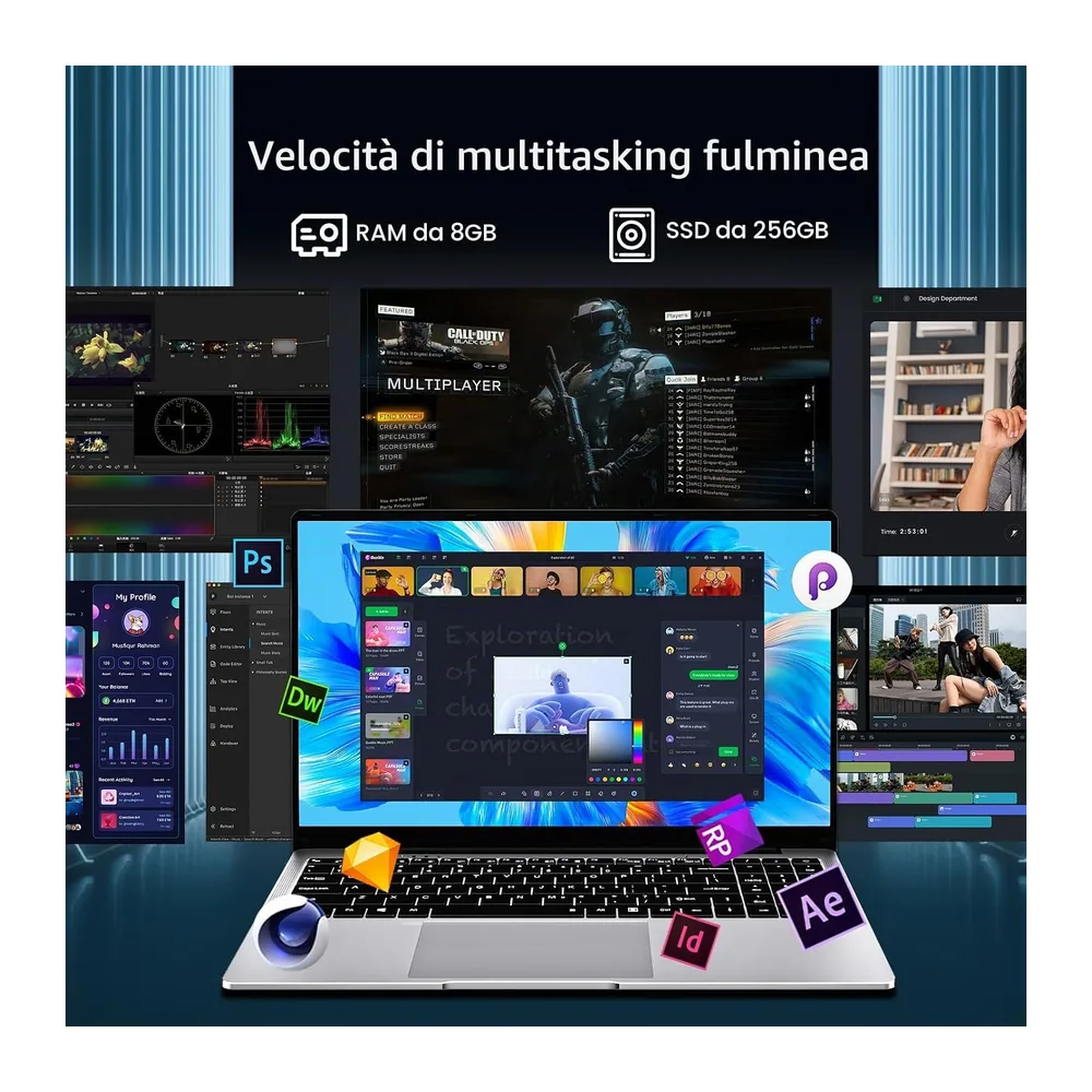 15,6 Pollici PC Portatile, Win 11 Notebook Celeron N4000 CPU, Laptop 8Go LPDDR4 256Go SSD, Computer Portatile — 3