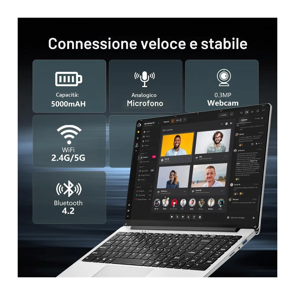 15,6 Pollici PC Portatile, Win 11 Notebook Celeron N4000 CPU, Laptop 8Go LPDDR4 256Go SSD, Computer Portatile — 6
