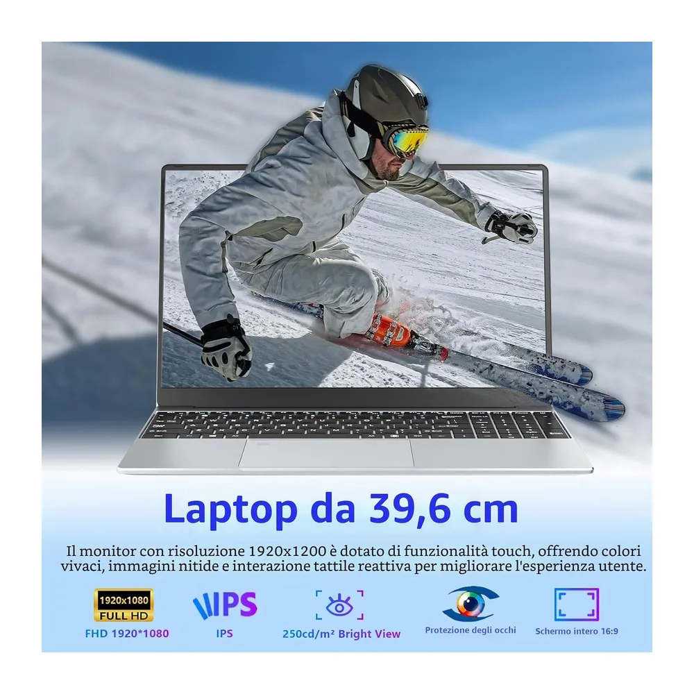 15,6" Notebook, Win 11 PC Portatile 16GB RAM 512GB SSD, Celeron N5095 CPU, 180° Opening and Closing Schermo, — 2
