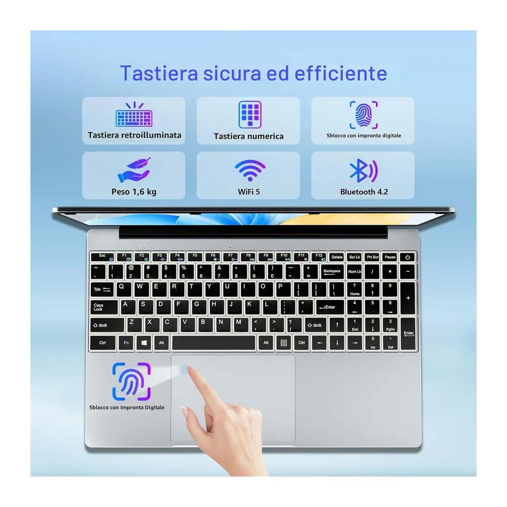 15,6" Notebook, Win 11 PC Portatile 16GB RAM 512GB SSD, Celeron N5095 CPU, 180° Opening and Closing Schermo, — 5