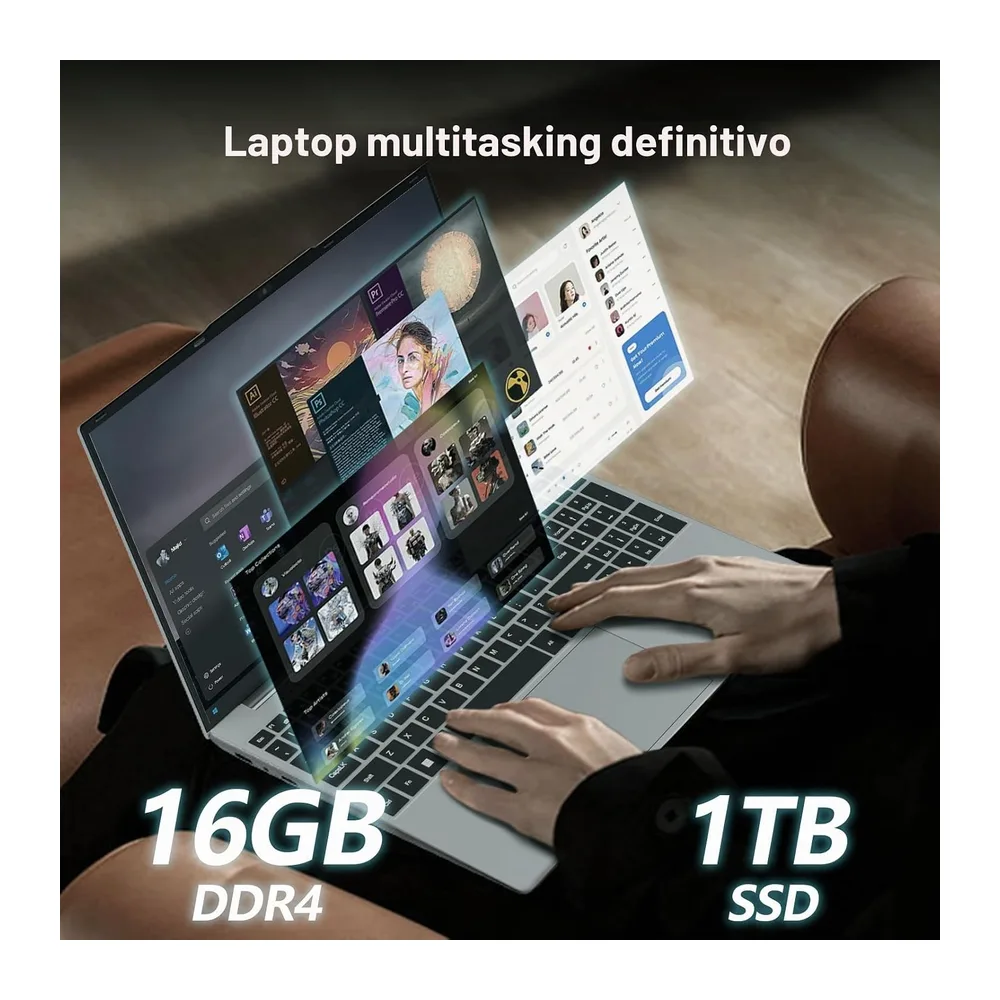 Win11 Notebook, 15.6 Pollici PC Portatile 16GB RAM DDR4 1TB SSD, 180° Flip FHD 1080P Laptop Office 365, — 3