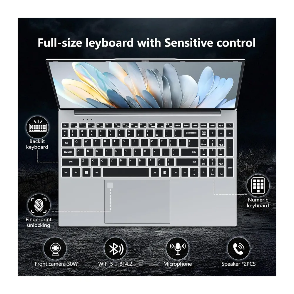 Win11 Notebook, 15.6 Pollici PC Portatile 16GB RAM DDR4 1TB SSD, 180° Flip FHD 1080P Laptop Office 365, — 5
