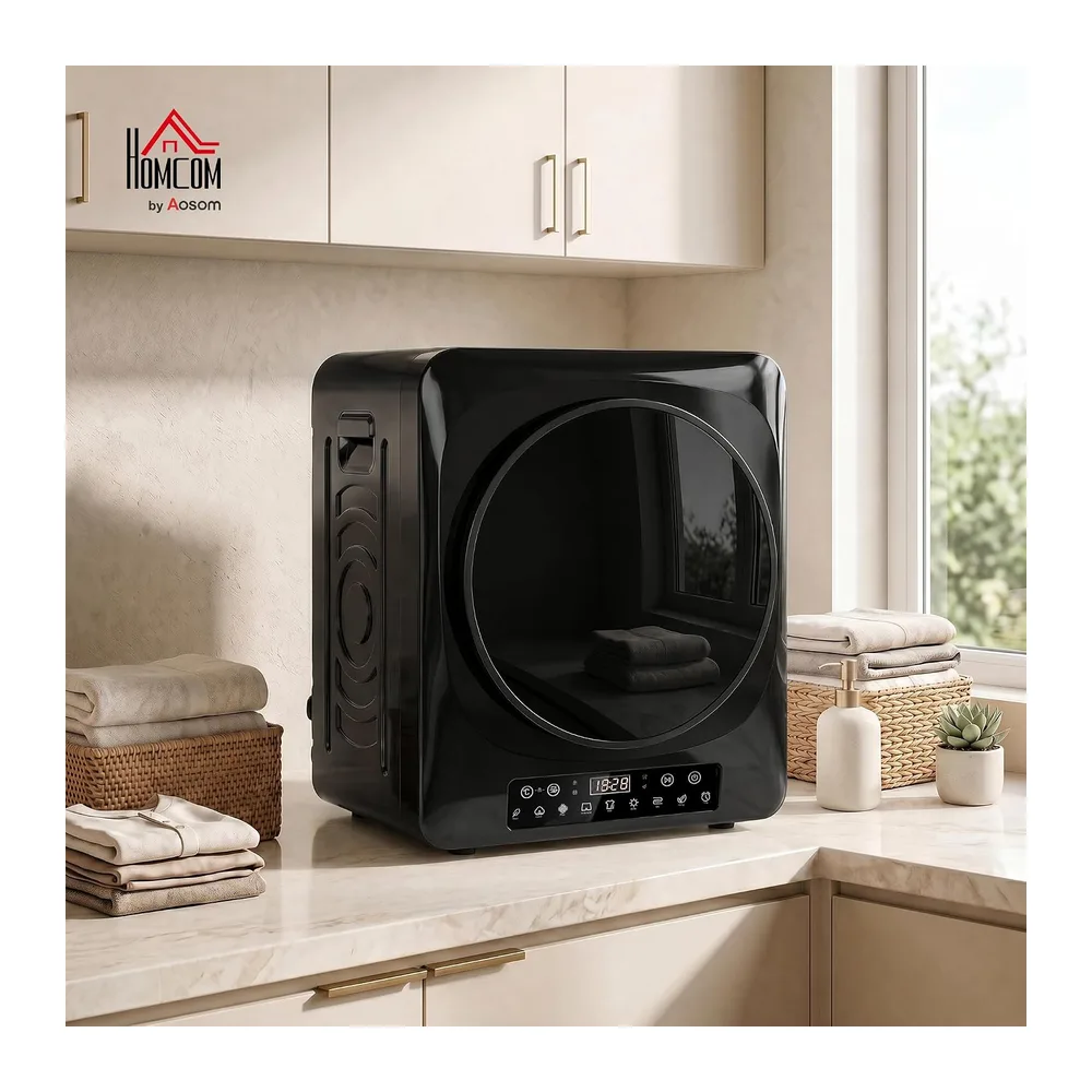 HOMCOM Mini asciugatrice senza scarico 5kg 9 programmi 1000W Nero [Classe di efficienza energetica G] — 2