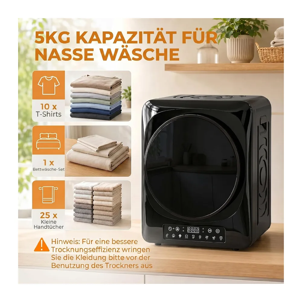 HOMCOM Mini asciugatrice senza scarico 5kg 9 programmi 1000W Nero [Classe di efficienza energetica G] — 4