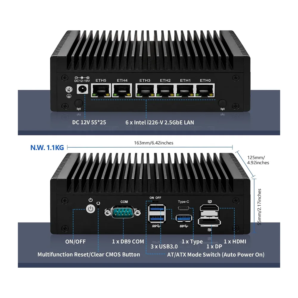 CWWK Mini PC Firewall Hardware, i3-8130U, 6 x 2.5GbE i226-V, Fanless Mini Computer Box, OPNsense Micro — 5