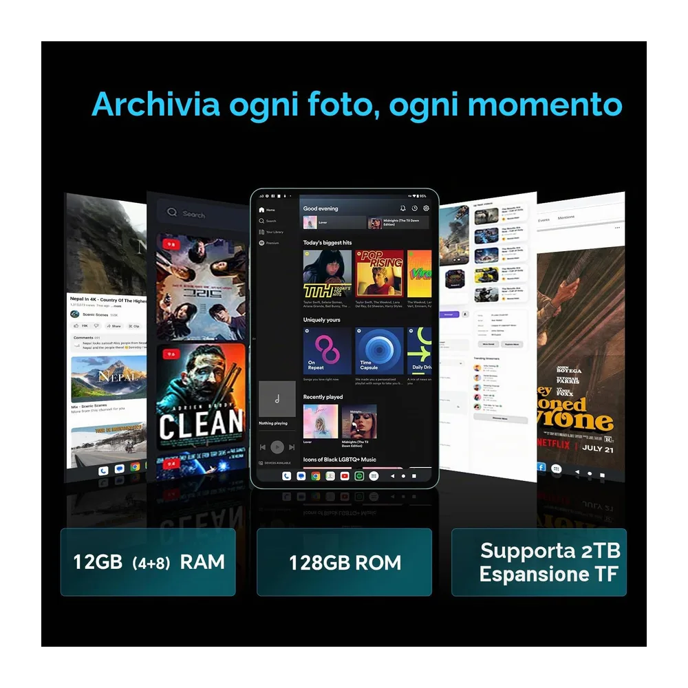 ODEA Tablet 12" Android15, 128GB IPS 2000x1200, 8000mAh 8+13MP con Custodia — 5