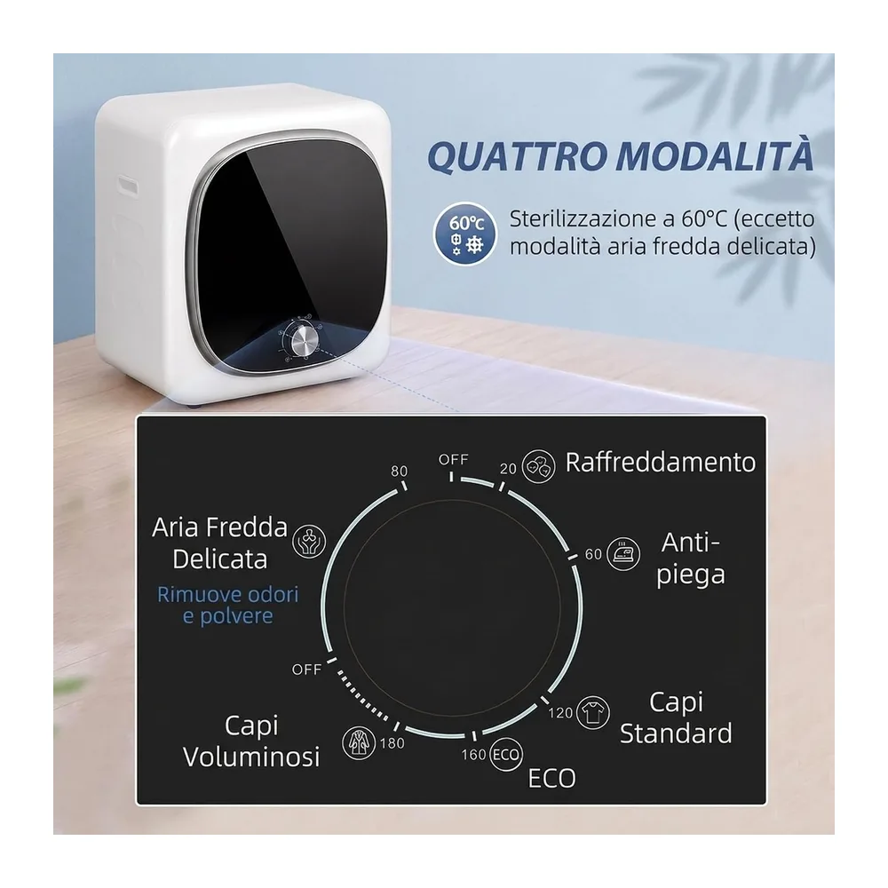 HOMCOM Mini Asciugatrice Portatile 2.5 kg 5 Programmi 800W 60℃ Bianco [Classe di efficienza energetica G] — 4
