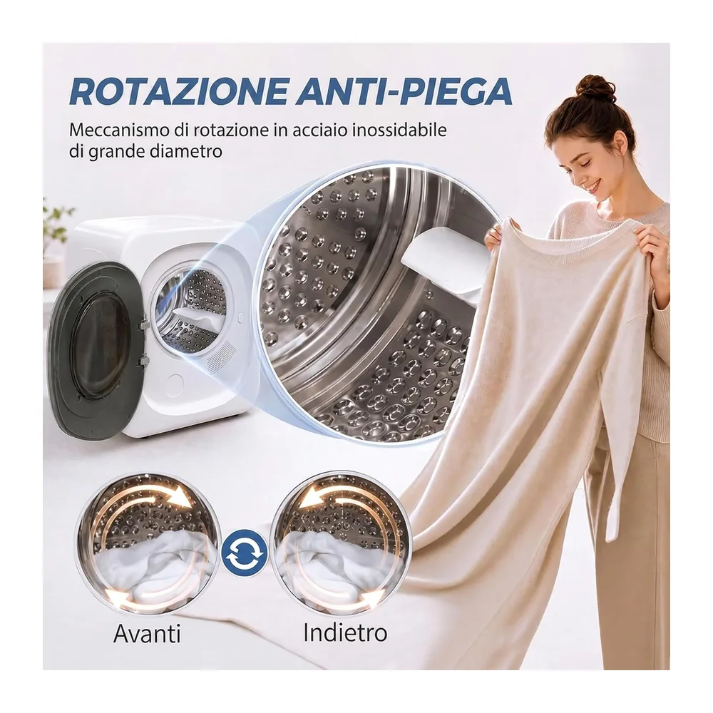 HOMCOM Mini Asciugatrice Portatile 2.5 kg 5 Programmi 800W 60℃ Bianco [Classe di efficienza energetica G] — 5
