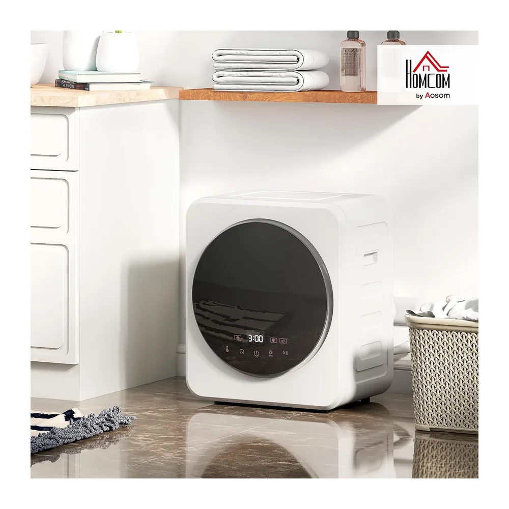 HOMCOM Mini Asciugatrice Portatile 2.5 kg con Display LED 800W Timer Bianco [Classe di efficienza energetica — 2