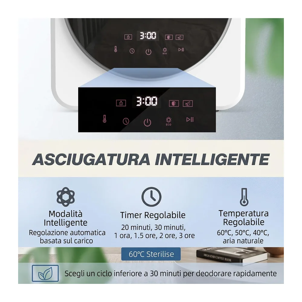 HOMCOM Mini Asciugatrice Portatile 2.5 kg con Display LED 800W Timer Bianco [Classe di efficienza energetica — 3