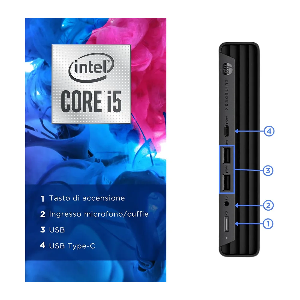 HP EliteDesk 800 G6 - Mini PC Intel i5-10500T 6 Core 2.30GHz - Ram 16Gb SSD 512Gb - Win 11 Pro Pronto all'uso — 4