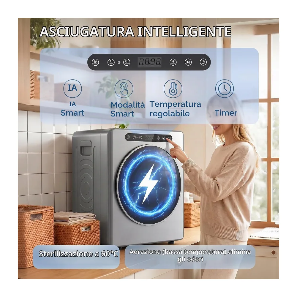 HOMCOM Asciugatrice Ventilata Mini 5kg con Sterilizzazione Argento [Classe di efficienza energetica B] — 3