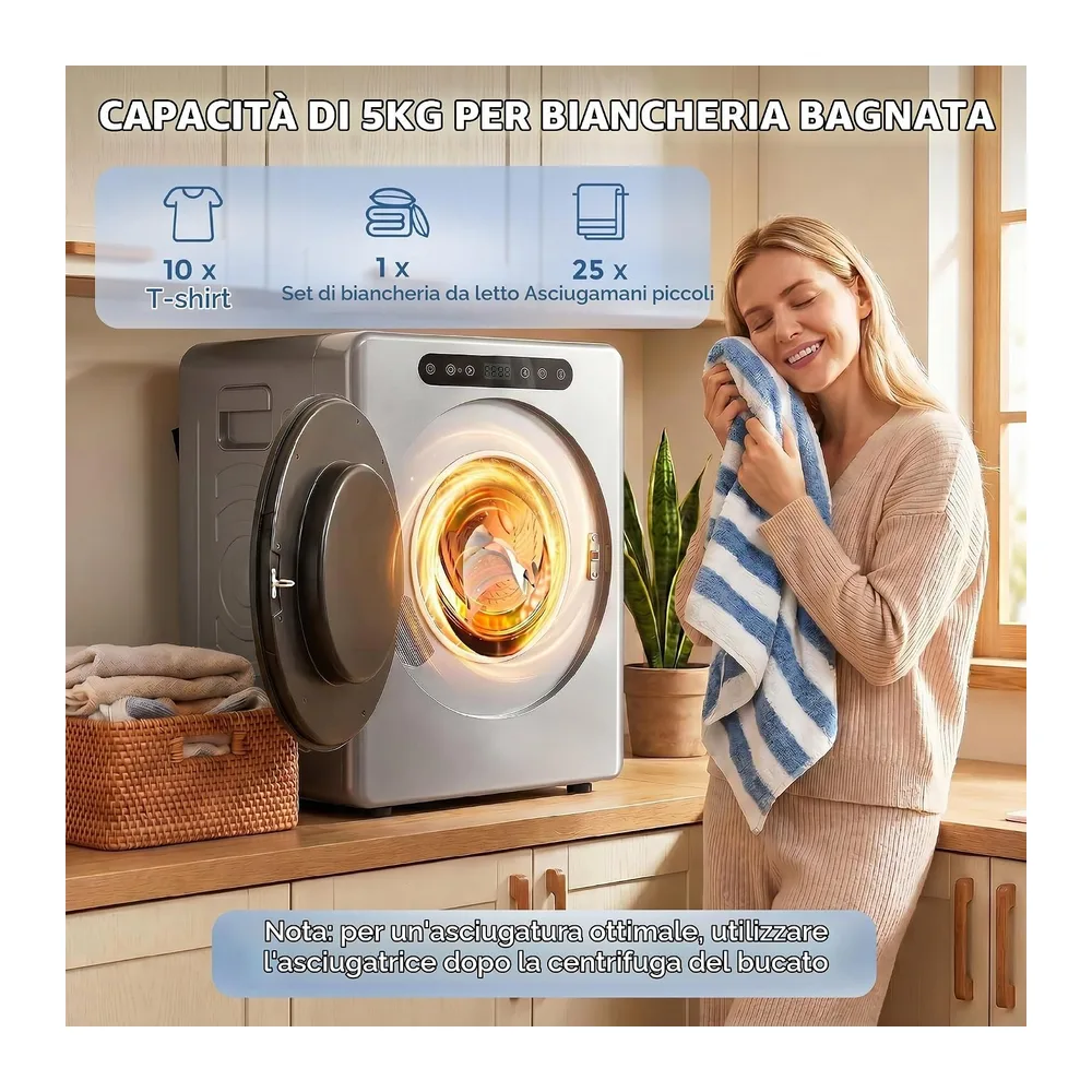 HOMCOM Asciugatrice Ventilata Mini 5kg con Sterilizzazione Argento [Classe di efficienza energetica B] — 4