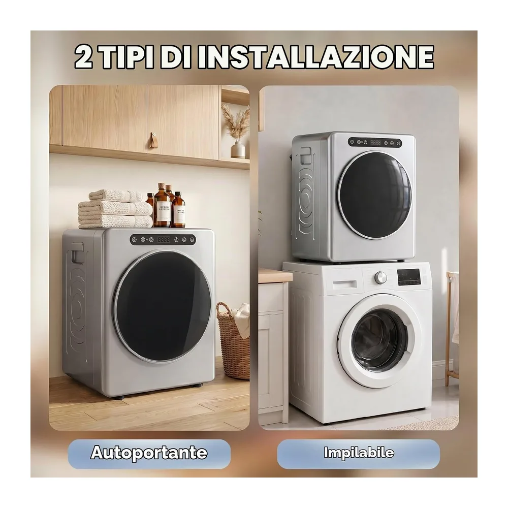 HOMCOM Asciugatrice Ventilata Mini 5kg con Sterilizzazione Argento [Classe di efficienza energetica B] — 6